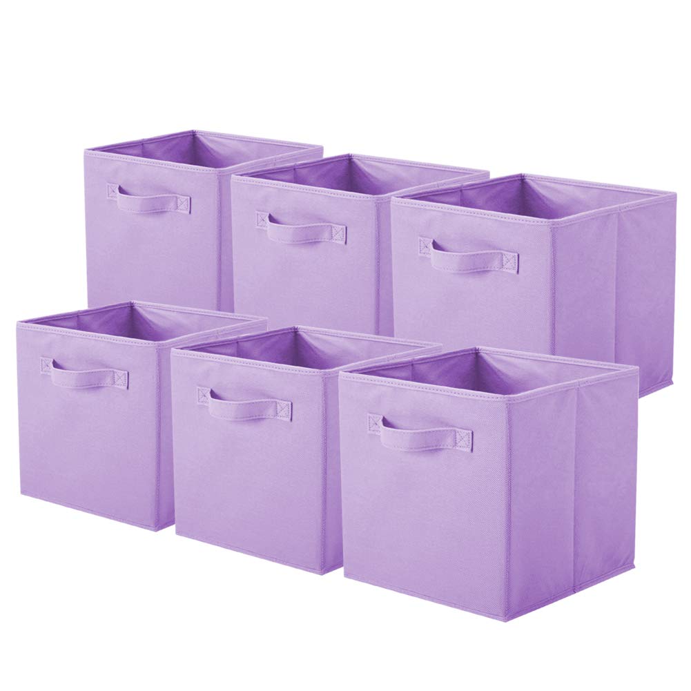 PowerKing Storage Box, 6 Pieces Foldable Storage Cube Storage Box Made of Fabric in Cube Shape – Light Purple