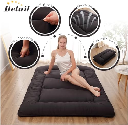 ORCHID M® Floor Mattress Futon Mattress, Thicken Tatami Mat Sleeping Pad Foldable Roll Up Mattress Boys Girls Dormitory mattress Pad Kids Floor Bed, Charcoal Grey,Twin Size (100 x200CM)