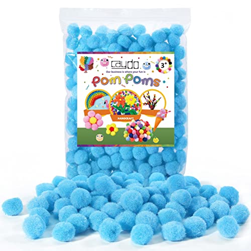 Caydo 200 Pieces Blue Pom Poms, 1 inch Craft Pompom Balls for Art and Craft Projects Creative Decorations