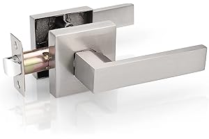 Probrico 1 Pack Square Door Lever Door Lock Handle Lockset Keyless Doorknobs Passage Knobs Lockset Interior Hallway Passage Closet in Satin Nickel