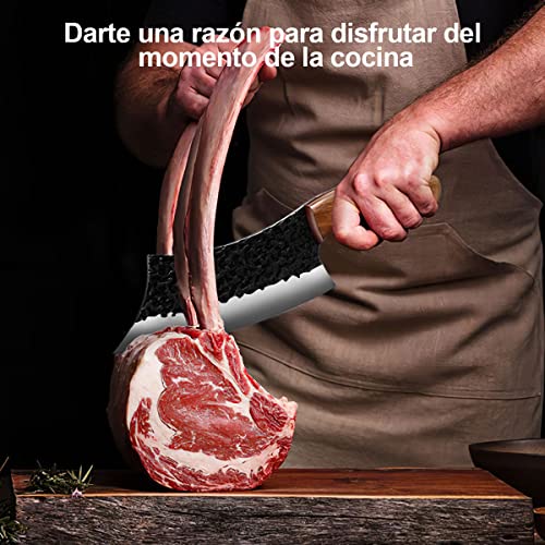 Cuchillo Vikingo martillado ,Cuchillo Carnicero Forjado A Mano Con Vaina ,Cuchillos Chef De Cocina,Acero De Alto Carbono,Aplicar Para El Hogar,Camping,Barbacoa,Restaurante, Corte De Carne.