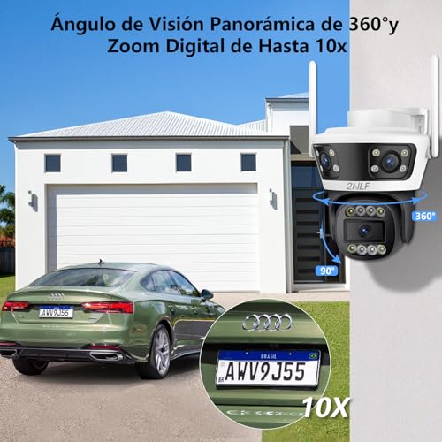 2NLF Cámara de Seguridad Exterior de 12MP con 360° PTZ, 3 Lentes Cámara WiFi con Visión Nocturna a Color, Zoom Digital 10X, Detección de Movimiento y Audio Bidireccional, Resistente al Agua IP66
