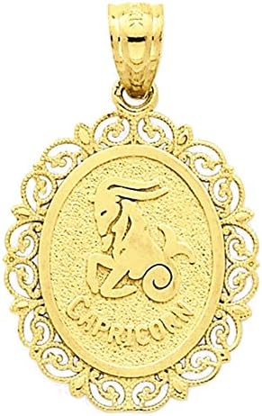 CKL International 14k Yellow Gold Capricorn Zodiac Horoscope Oval Pendant Charm