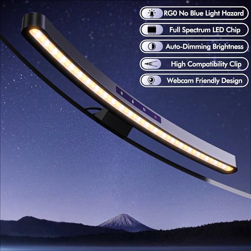 Quntis Curved Monitor Light Bar with Remote &Touch, Auto Adjustable Brightness and Colour Temperature Eye-Care USB Computer Lamp with Multifunction Shelf Screen Light Bar, No Glare Home Office Gaming