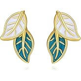 Reffeer Solid 925 Sterling Silver Small Leaf Stud Earrings for Women Teen Girls Blue Leaf Stud Earrings Spring