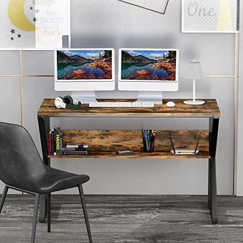 Ruitta 47" Home Office Desk with Storage Bookshelf, Sturdy Writing