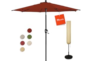 BLUU 9FT Sunbrella Umbrella Market Table Sun Umbrella Aluminum Patio Umbrella with 10-Year Non-Fading Sunbrella Acrylic Fabric Canopy Top with Cover, Terracotta