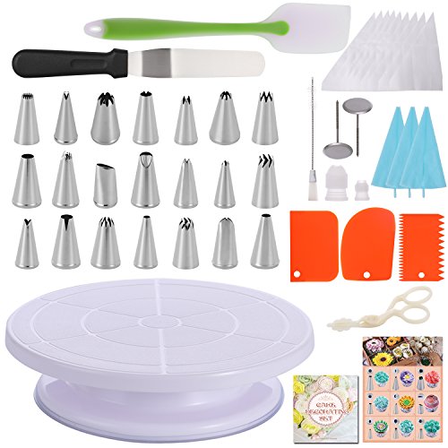 image for Hiware Cake Decorating Supplies - Cake Turntable, Silicone Spatulas, I