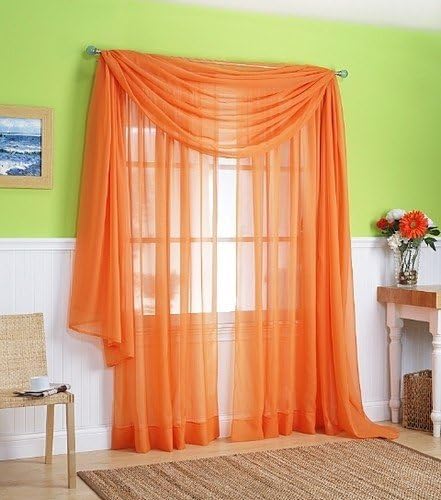 Awad Home Fashion 4 Panels Solid Orange Sheer Voile Window Curtain Treatment Drapes 55" X 84"