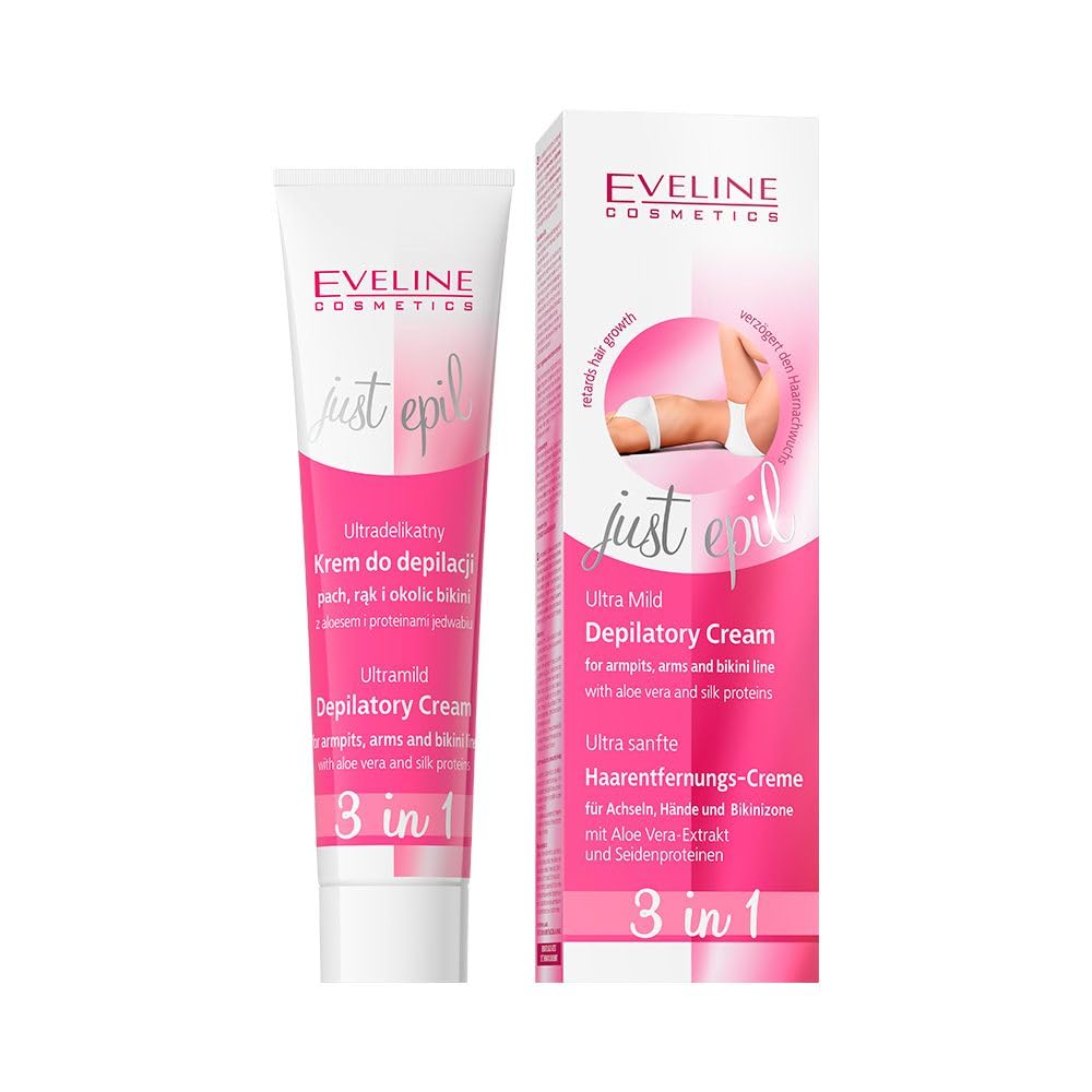 Eveline Cosmetics Just Epil Ultra-Gentle 3-in-1 Hair Removal Cream for Sensitive Areas with Aloe Vera & Silk Proteins - Smooth, Hydrated Skin