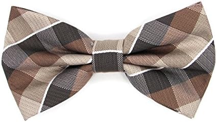 Men's Plaid &amp; Striped Pre-Tied Bow Tie (Brown)-2114-D