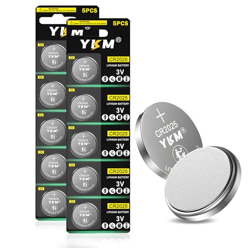 YKM 10 Pack CR2025 3V Lithium Battery DL2025 2025 Key Fob Battery for Airtag Car Remote