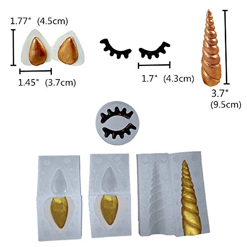 5 pack silicon Unicorn Cake Topper Molds for baking cake decoration Horn Ears and Eyelash Set ,pink