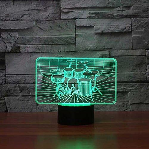 3D Jazz Drum Set Modelling Night Light 7 Color Change LED Table Desk Lamp Acrylic Flat ABS Base USB Charger Home Decoration Toy Brithday Xmas Kid Children Gift