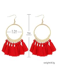 12 Pairs Hoop Tassel Earrings for Women & Girls by JieyueJewelry, Bohemian Fan Tassel Drop Earrings Fish Hook Dangle Earrings Statement Earrings