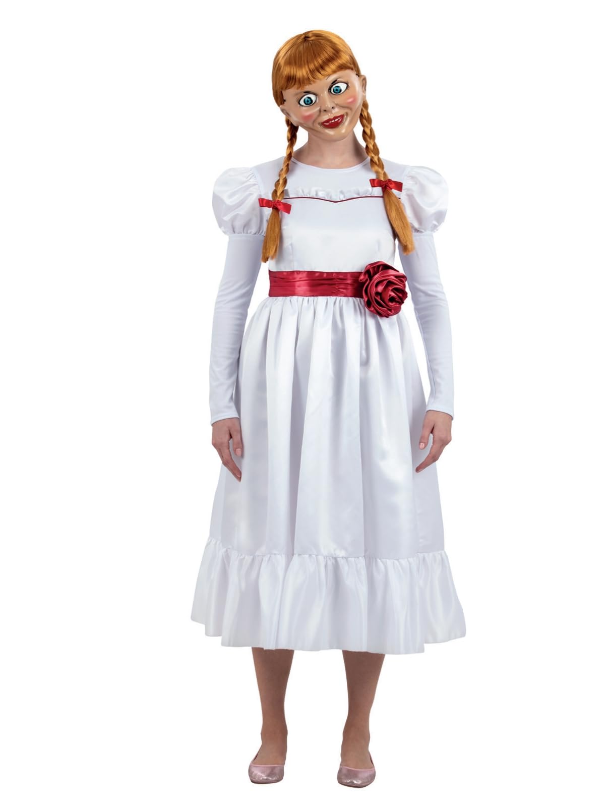 Smiffys Annabelle Costume for Adults, Haunting White Dress with Flower Belt, Officially Licensed Annabelle Doll Costume, Zip-Up Back, Perfect for Halloween, Fancy Dress Parties, and Events — image 1