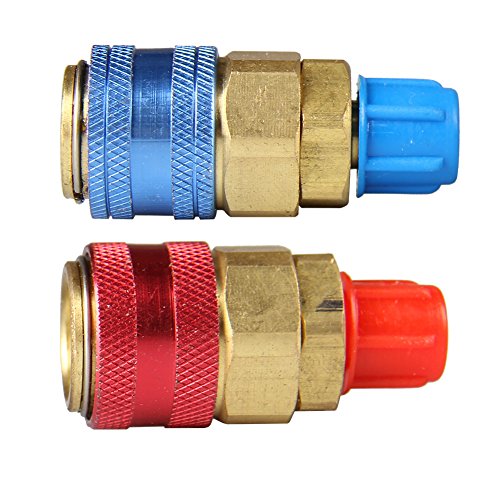 big-autoparts AC Manifold Gauge R134a Manifold Gauge Hose Conversion Kit Quick Adapter Fitting Air Coupler High and Low Air Conditioning Connector Coupler, 1/4" Male Flare Straight