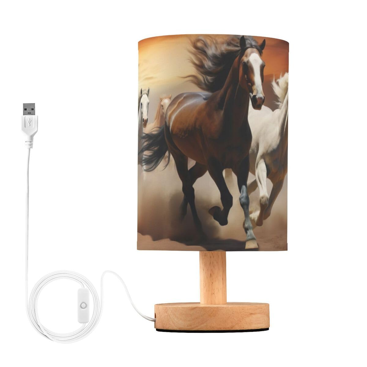 JUMBEAR Table Lamp,Horses Running in The Desert Bedside Lamps Nightstand Lamps with Flaxen Fabric Shade for Bedroom Living Room,LED Bulb Included — image 1