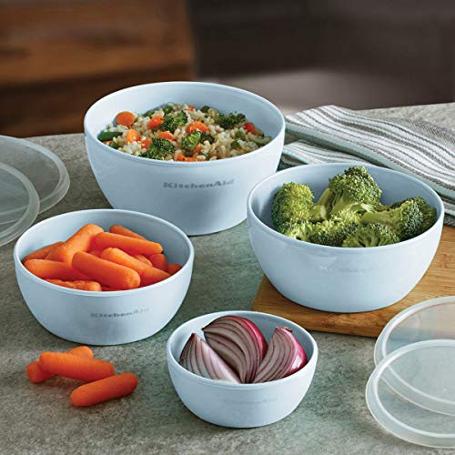 KitchenAid Classic Prep Bowls with Lids, Set of 4, Misty Blue Pricepulse