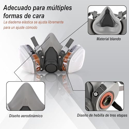 Mascarilla Facial Multifuncional Industrial Máscara Respiradora De Seguridad Con Filtro Gafas Algodón Para Vapores Orgánicos Productos Químicos Lijado Soldadura Pintura Para Carpintería De Seguridad