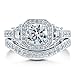 BERRICLE Sterling Silver Halo Wedding Engagement Rings Round Cubic Zirconia CZ Art Deco Ring Set for Women, Rhodium Plated Size 4-10