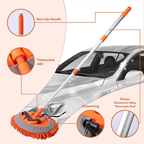 HOUSE DAY Car Wash Brush with 45” Long Handle & 3pcs Car Wash Mitt