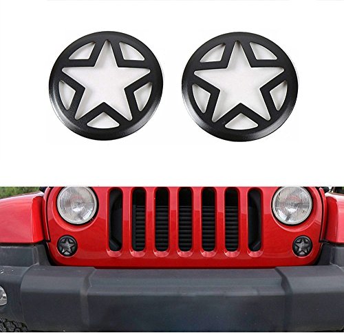 Payanwin Front Turn Signal Light Cover Guard 2PCS Aluminum Five Stars Front Fog Lamp Covers Trim Turn Signal Lights Guard for 2007-2017 Jeep JK Wrangler & Wrangler Unlimited(Black)