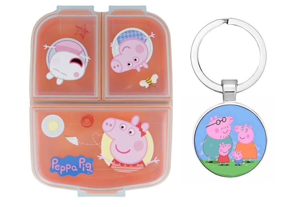 OM SUPPLIES Peppa George Reusable Sandwich Lunch Box 3 Multi Compartment Kids Children School Includes Peppa Keychain — image 1