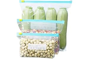 15 Pack Large Food Storage Slider Bags, Reusable Freezer with Easy Close Slider, Expandable Bottom, Storage Bags for Cereal, 