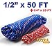Wellmax Diamond Braid Nylon Rope, 1/2in X 50FT with Bonus 1/4in x 25FT Cord UV Resistant, High Strength and Weather Resistant