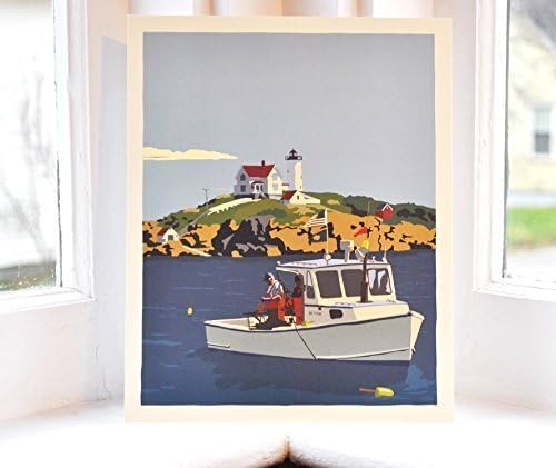 Lobstering at the Nubble Light Print (8x10 Poster, Wall Decor Art)
