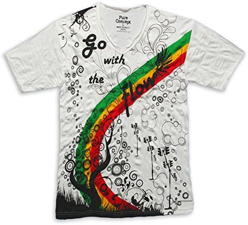 PURE Vintage Men´s T-Shirt Go with the Flow Goa Rainbows Psychedelics Size M L