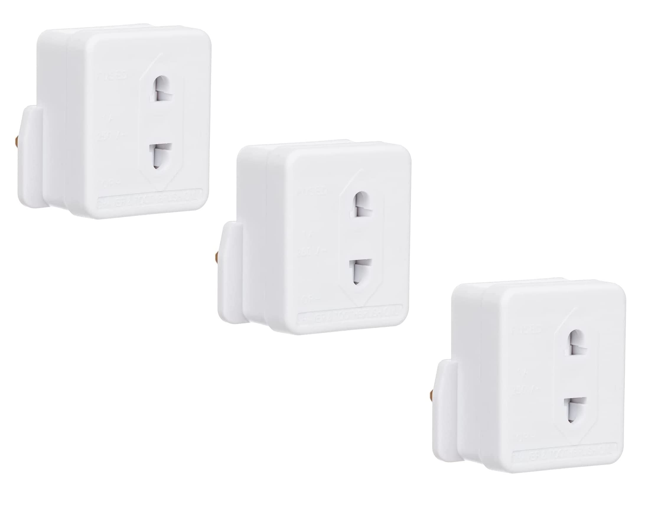 Invero 3 Pack of Shaver Adaptor UK 3 Pin to 2 Pin Socket Plug Fuse - Ideal for Electric Toothbrush, Bathroom Shaving and more - White