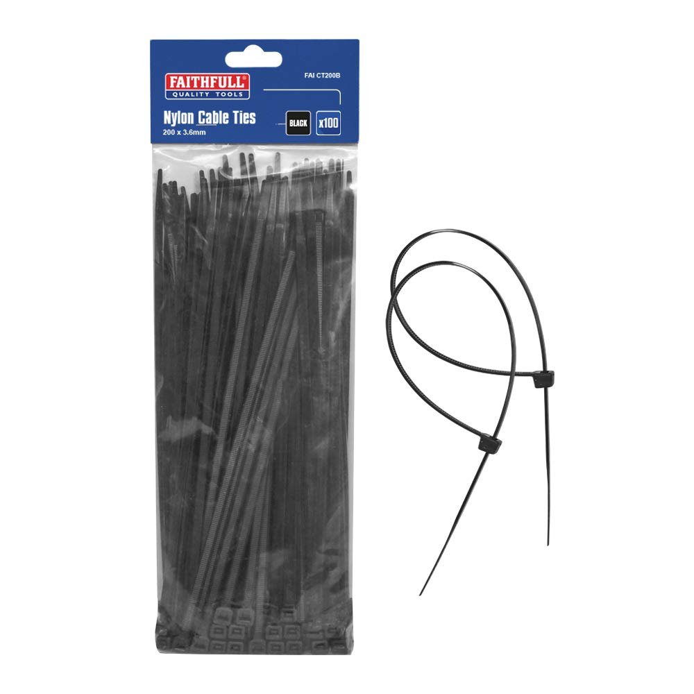 Faithfull CT200B 200 x 3.6mm Cable Ties (Pack of 100) - Black