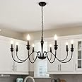 LynPon 6-Light Black Crystal Chandelier - Modern Farmhouse Pendant For Dining Room, Bedroom, Entryway