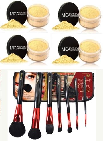 Bundle 5 Items: Mica Beauty Mineral Foundation 9 Gr Mf-5 Cappuccino Full Coverage 100% Natural +7 Pc Makeup Brush By Itay