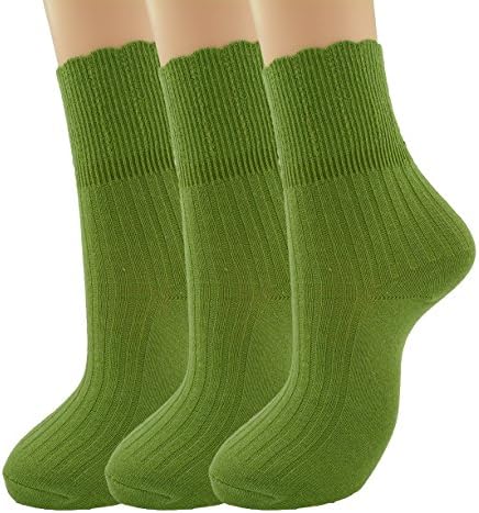 Womens Combed Cotton Socks Ankle Socks Ruffled Socks, Super Soft Multicolor May Choose 3 Pairs 317