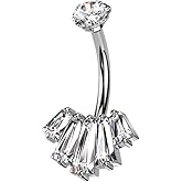 Pierced Owl 14GA 316L Stainless Steel Internally Threaded CZ Crystal Baguette Crown Belly Button Ring