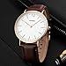 Men's Casual Classic Wrist Watch with Brown Leather Band,Stainless Steel Quartz Analog Business Watch with Gold Border - Thin