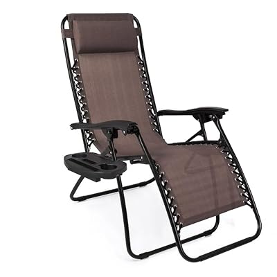 CozyBox Adjustable Zero Gravity Lounge Chair with Steel Mesh Fabric: Reclining Lawn Chair Featuring Comfort Pillow, Cup Holder Tray, and Customizable Recline Positions