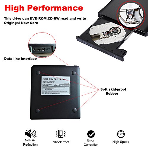 Guamar External Blue-Ray Drive,USB 3.0 Aluminum Blu-Ray Drive CD/DVD Burner/Writer with 3D Blu-ray Disc Playback,Super-Fast Blu-Ray Writing Reading Speed,for Notebook Netbook Desktop,Black