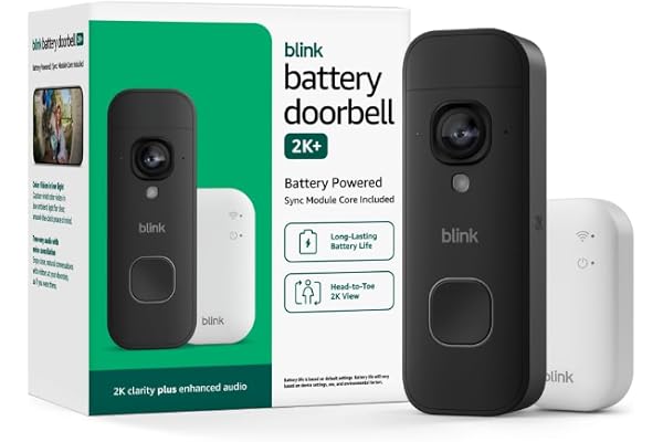 Blink Video Doorbell 2K+ (newest model) with1-Year Basic planâ€“ Head-to-toe HD view, two-year battery life, and simple setup. Sync Module Core included â€“ System (Black)