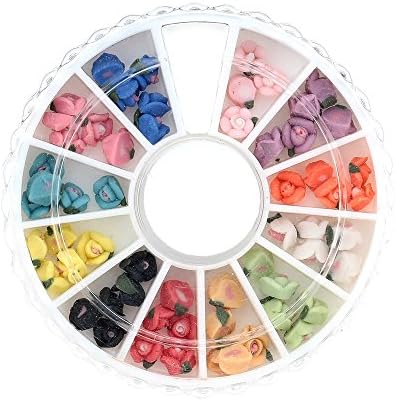 60Pcs12 Colors Fimo Rose Flower Nail Art Decoration Ladies Girls DIY Nail Art Tips Stickers Round Wheel
