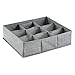 mDesign Soft Fabric 9 Section Dresser Drawer and Closet Storage Organizer for Child/Kids Room, Nursery, Playroom - Divided Large Organizer Bin - Textured Print with Solid Trim - Gray