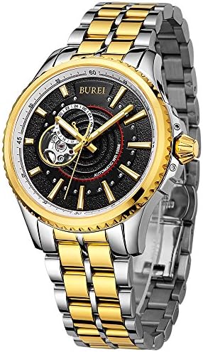 BUREI Men's Elegant Automatic Watch Anolog Display Synthetic Sapphire Glass and Two Tones Stainless Steel Bracelet