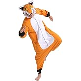 dressfan Fox Costume Fox Onesie Pajamas Halloween Cosplay Costume Hooded Pajama Party for Women Men