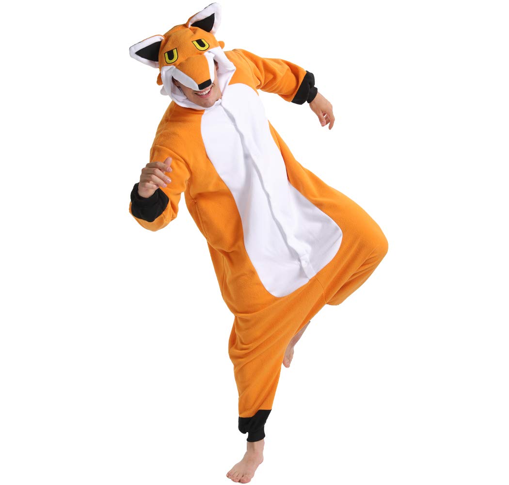 Photo 1 of dressfan Animal Fox Onesie Pajamas Costume Halloween Cosplay Costume Orange Fox One Piece Pajamas Sleepwear for Unisex Adults Teens Kids