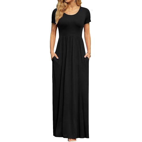 AUSELILY Funeral Black Maxi Dress for Women Casual Short Sleeve Crewneck  Empire Waist Long Dresses with Pockets 2026 Black XS at Amazon Women's  Clothing store