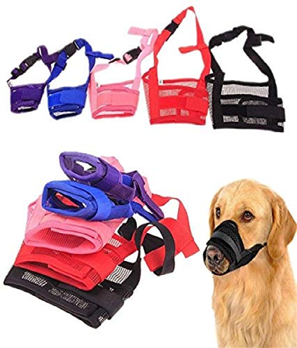 WEIYE Dog Muzzle, Adjustable Pet Dog Mouth Cover Muzzles for Barking Biting Chewing, Dog Mask for Small Large Medium Dogs - 1pcs Nylon Dog Muzzle Mesh Mask