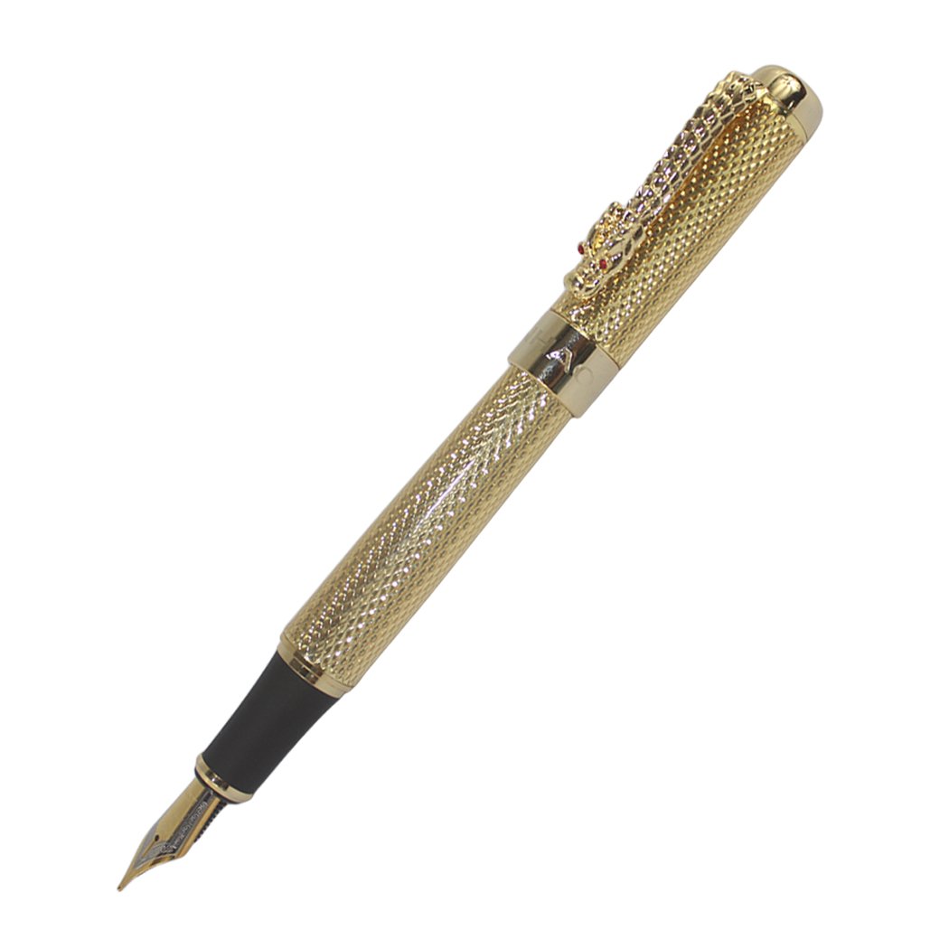 Zoohot Jinhao 1200 Fountain Pen Golden Dragon Red Crystal Eyes,Golden
